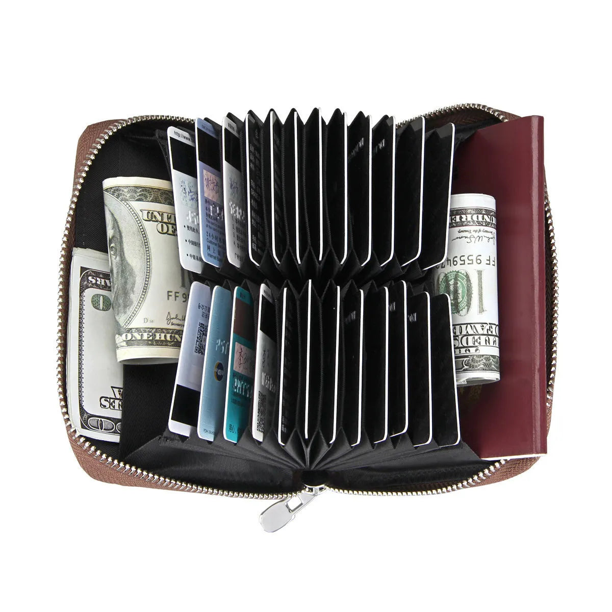 Expanding genuine cowhide leather passport card holder in ink black colour with multiple card slots