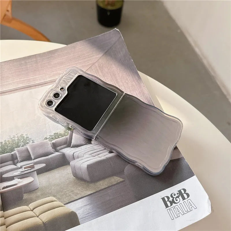Feather yarn gradient multicolor back cover case for Samsung Galaxy Z Flip 6 in gradient purple colour