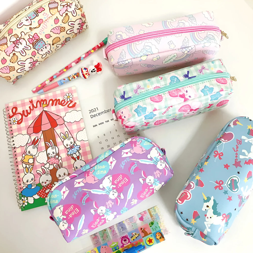 Printed PVC pencil case cylindrical design 19 cm Japanese cute cartoon pattern soft material