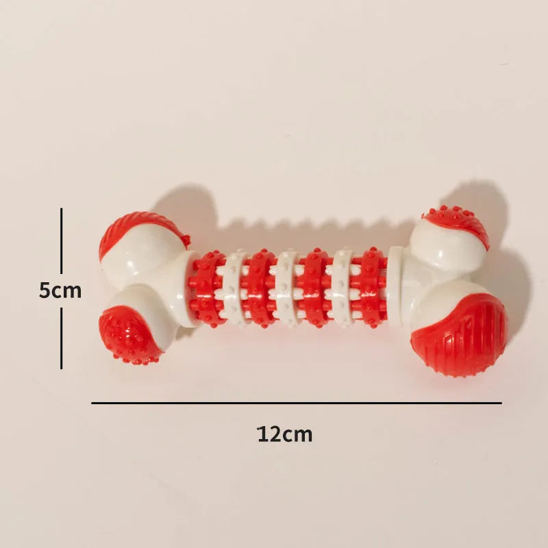 Bone-shaped interactive dog chew toy for small breeds with treat holder compartment
