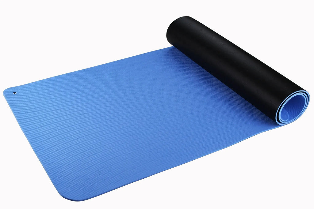 Blue conductive grounding yoga mat with plant flower pattern measuring 182x61cm