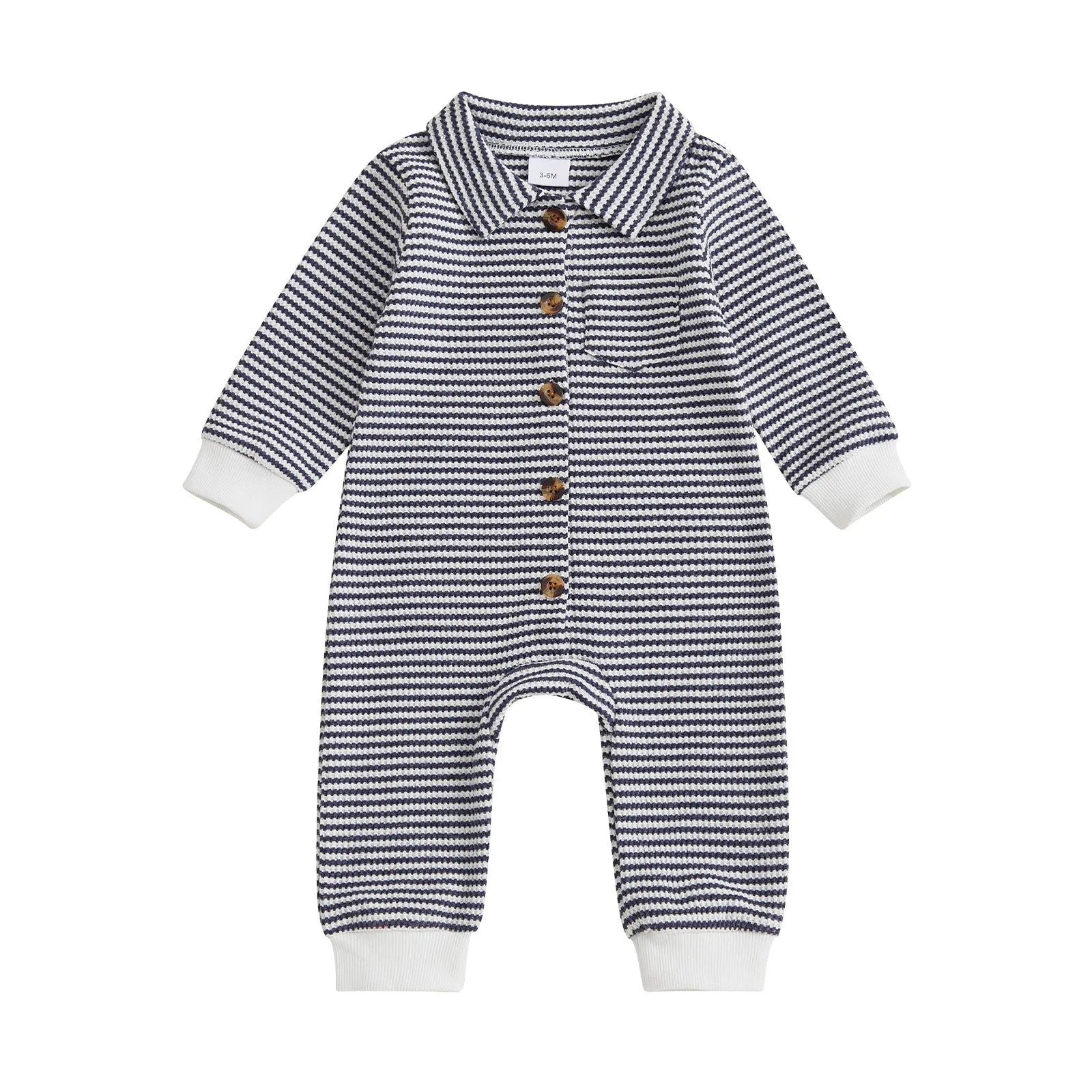 Babies' front open single-breasted knitted long sleeve jumpsuit in waffle cotton, light blue colour