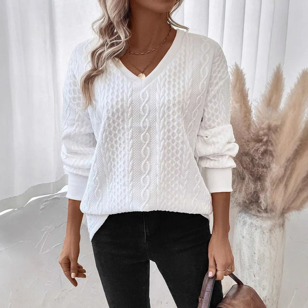 Milky white loose long sleeve T-shirt with 3D pattern in Japanese Korean casual style
