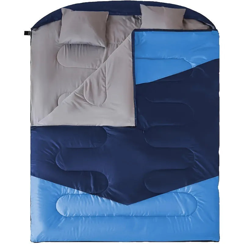 Portable double sleeping bag, 90.6in x 61in, polyester, seven-in-one, Black-double or Rhinestone Blue-double