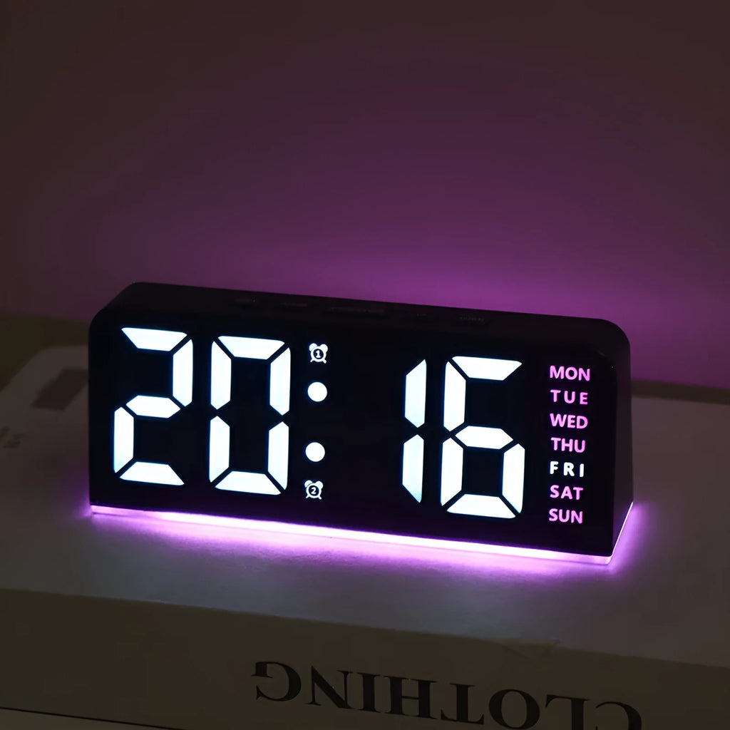 Electronic alarm clock with LED display, plastic shell, 10mm thickness, modern simplicity, colour light options
