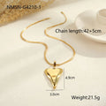 Women's stainless steel snake bones chain necklace with geometric double heart pendant
