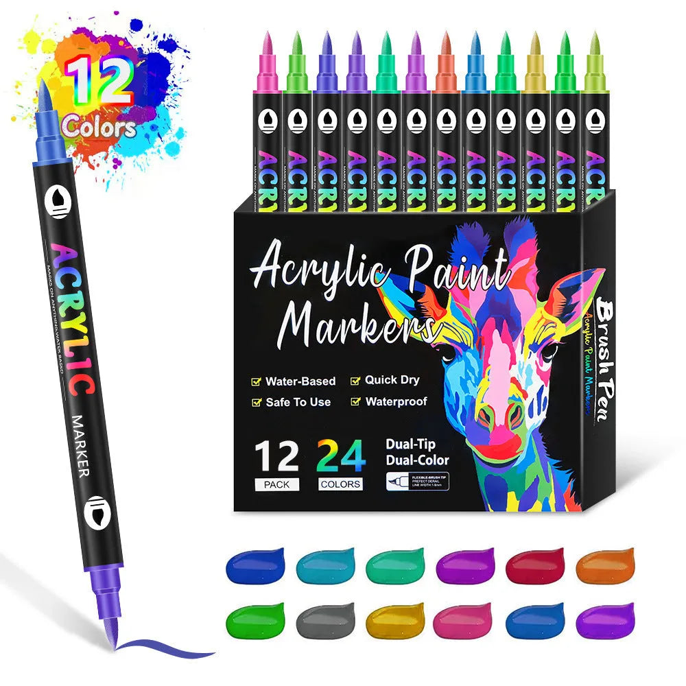 Double-headed acrylic marker pens with washable quick-drying opaque colours for art projects