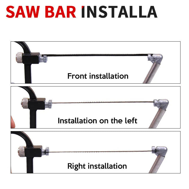 Seven-in-one alloy steel hand saw set with interchangeable blades on a wooden workbench