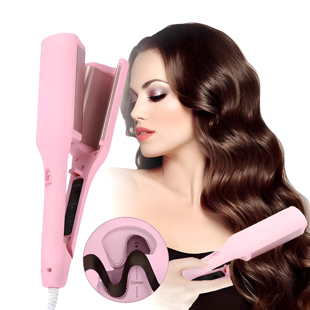 32mm deep wave hair curling iron with negative ions and 4 temperature settings in purple