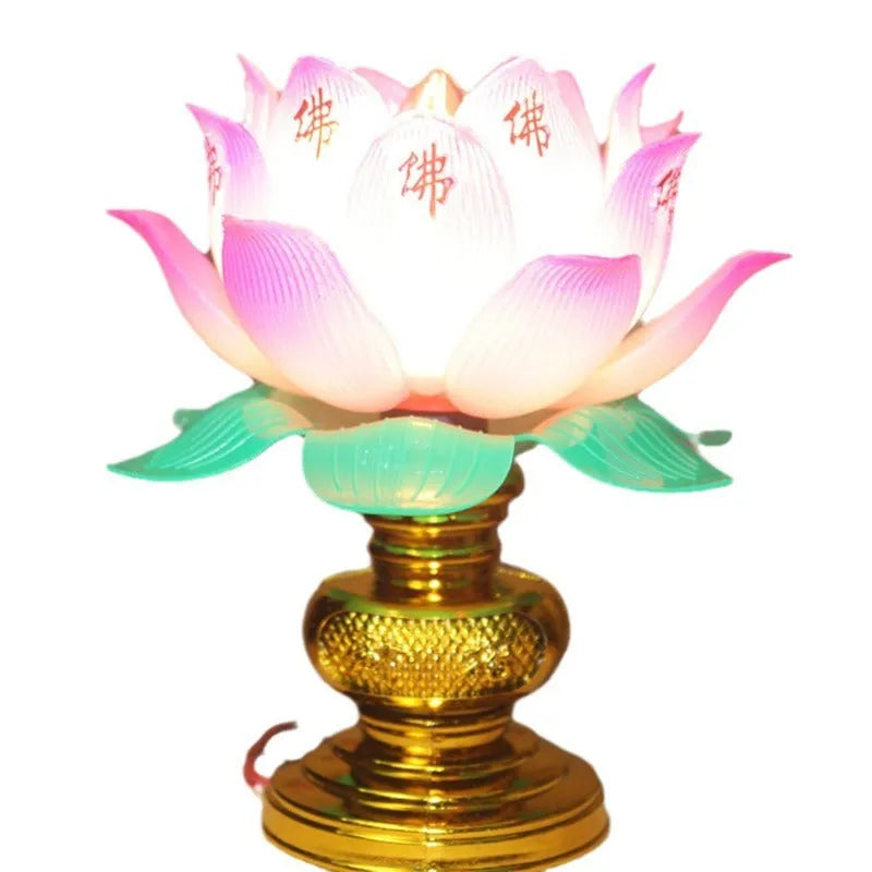 Buddha Light plug-in worship lamp with colourful lotus design for spiritual decor