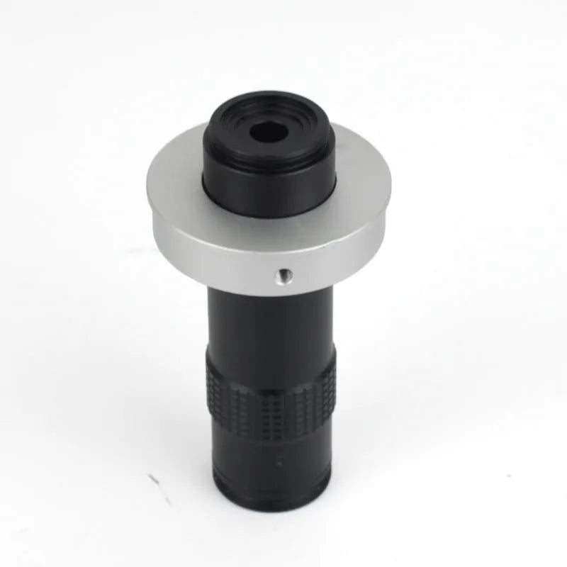 Black industrial camera monocular lens for 130x magnification inspection with 60-300mm working distance