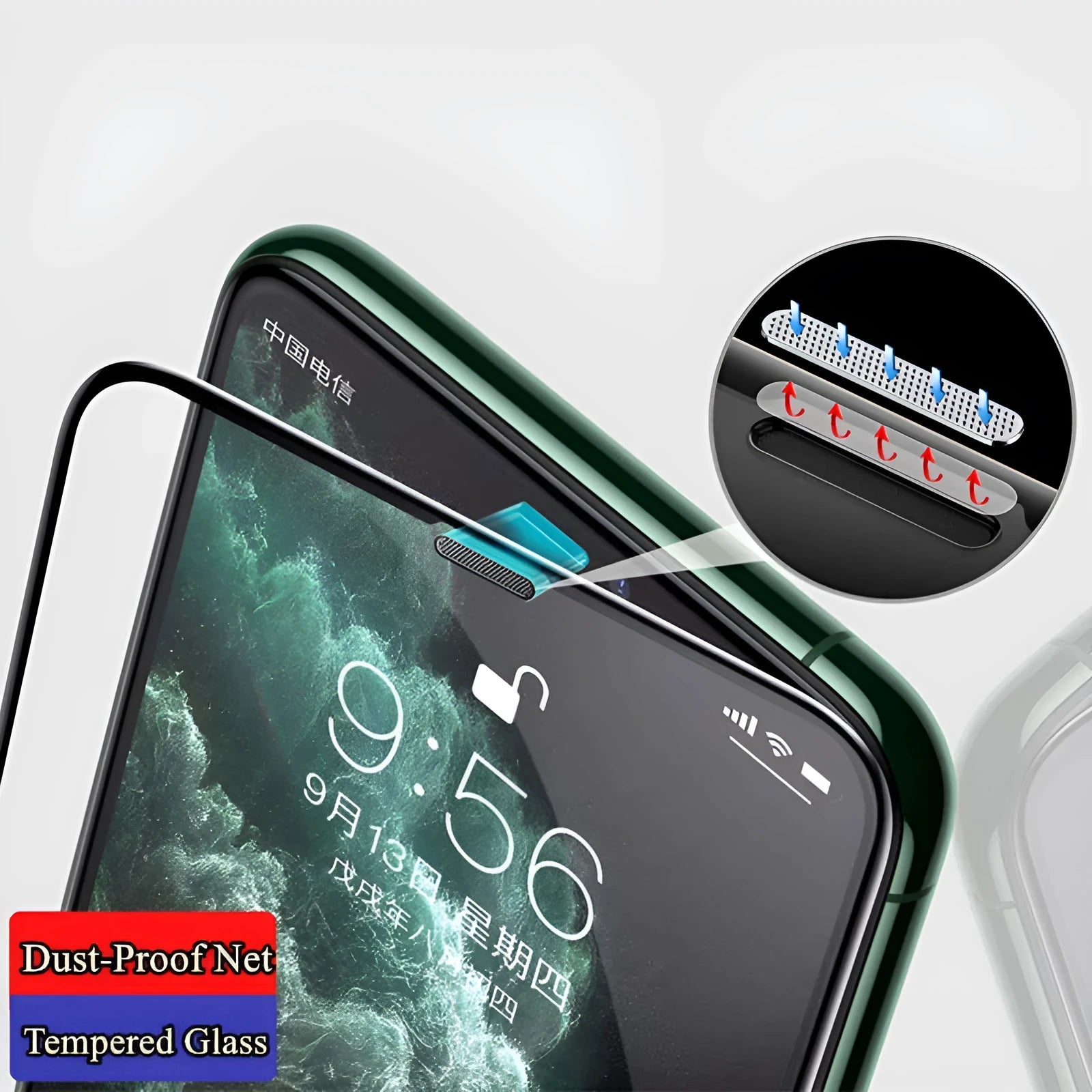 iPhone privacy tempered glass screen protector with dustproof net full-coverage for multiple models