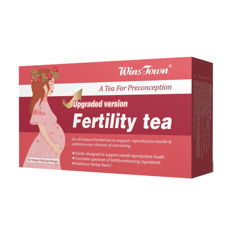Fertility tea box containing three packs with 30 tea bags each, totalling 330 individual herbal infusion servings