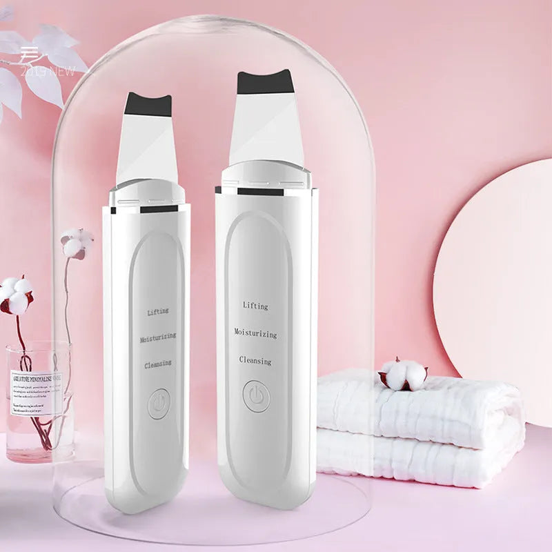 White ultrasonic peeling machine for facial cleansing and blackhead removal, available in single or multi-piece sets.