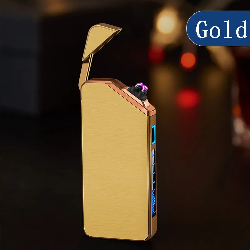 Creative fashion USB charging double arc lighter in zinc alloy, black colour, compact size 73x35x11mm