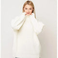 Women's high neck pullover sweater in thick imitation cashmere fabric with a 3D pattern, shown in sky blue.