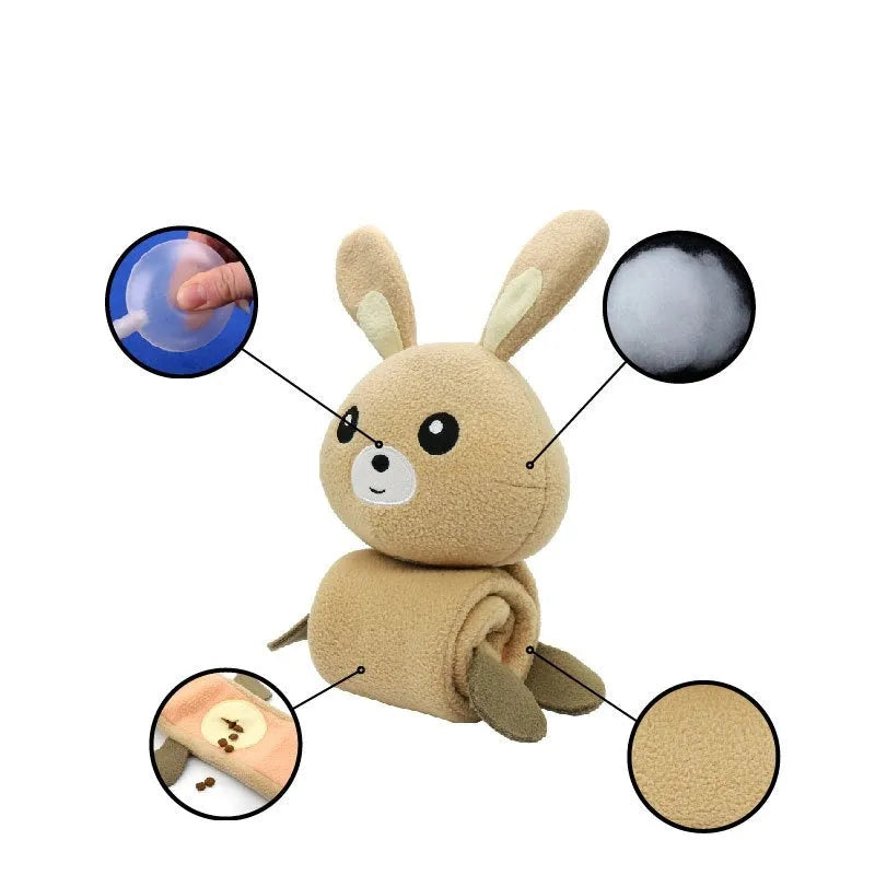 Plush fleece rabbit dog toy with sound maker, food hiding function, 650mm length