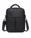 Black Oxford fabric men's messenger bag showing front and side profile