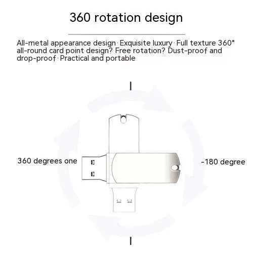 White metal rotation USB flash drive showing compact dimensions and swivel design