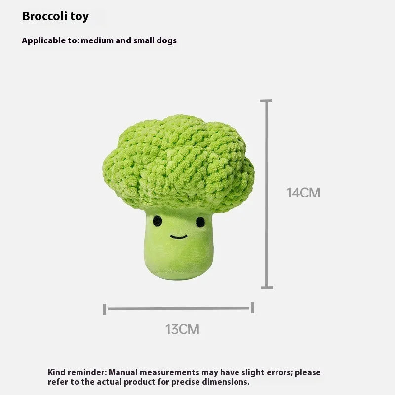 Green broccoli-shaped dog plush sound toy for molar teeth cleaning and interactive play