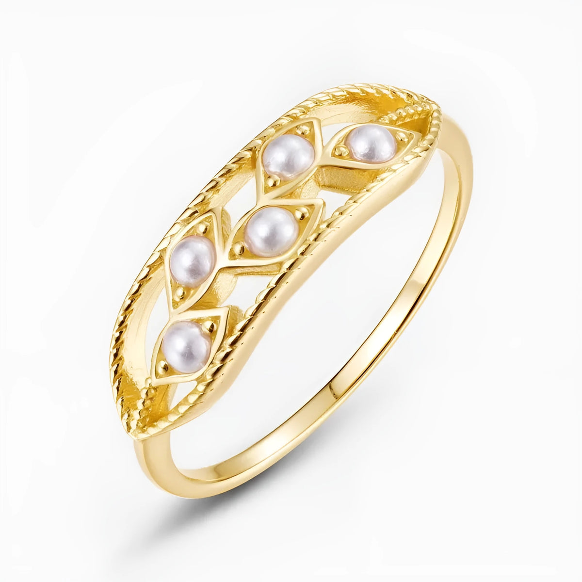 Silver geometric shell pearl ring for women in shell beads colour available in HK11 HK13 HK15 sizes