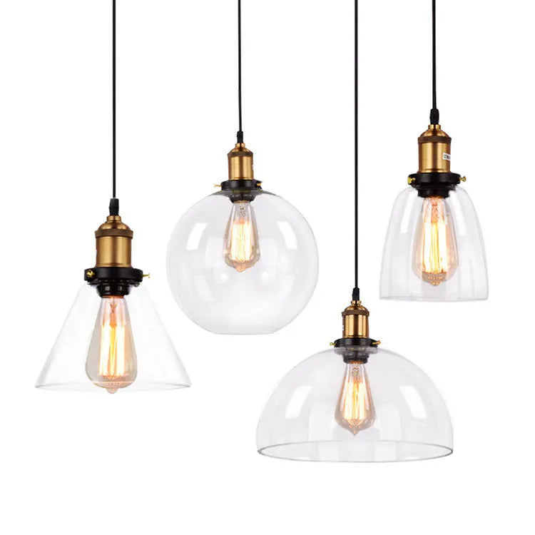 Nordic retro minimalist glass fishing-line chandelier with LED light for dining room
