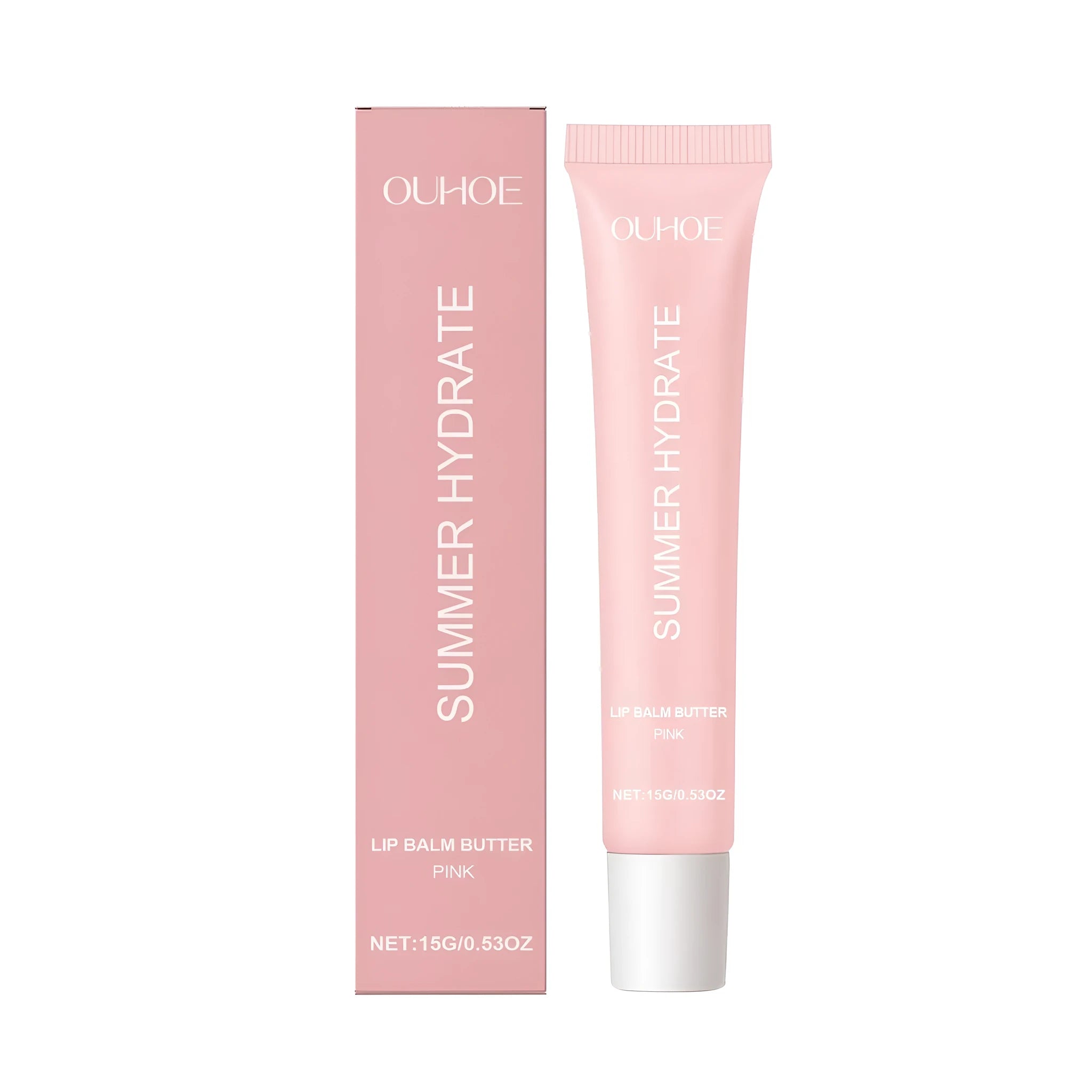 Pink packaged lip balm stick with shea butter and olive oil for moisturising dry lips