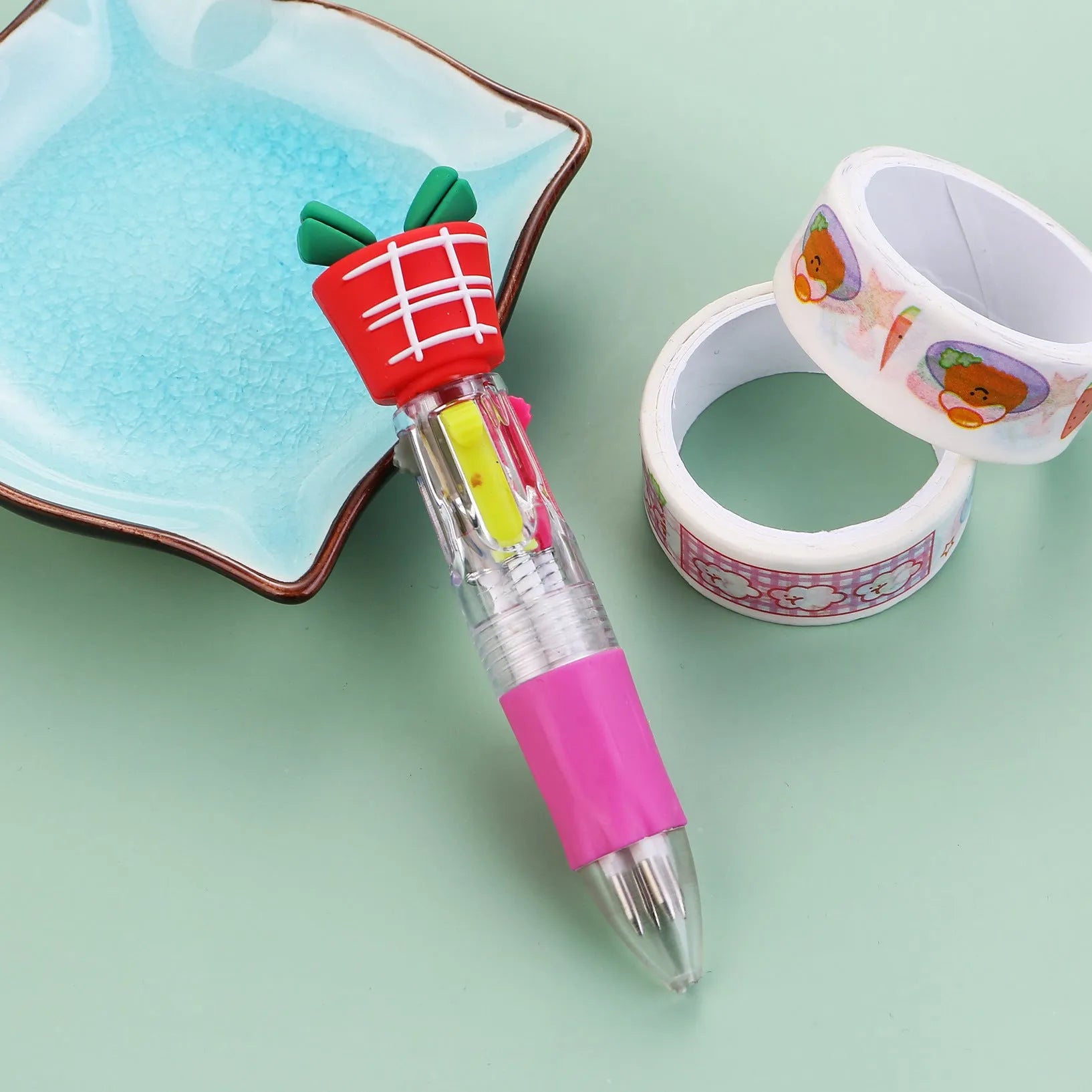 Christmas four-colour press ballpoint pen with festive designs, 11cm compact size