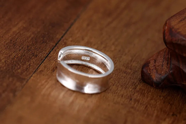 Adjustable opening sterling silver ring with geometric shape and Korean frosted finish