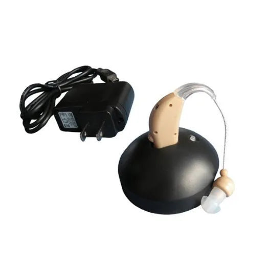 Rechargeable behind-the-ear digital hearing aid amplifier with Mini ear component