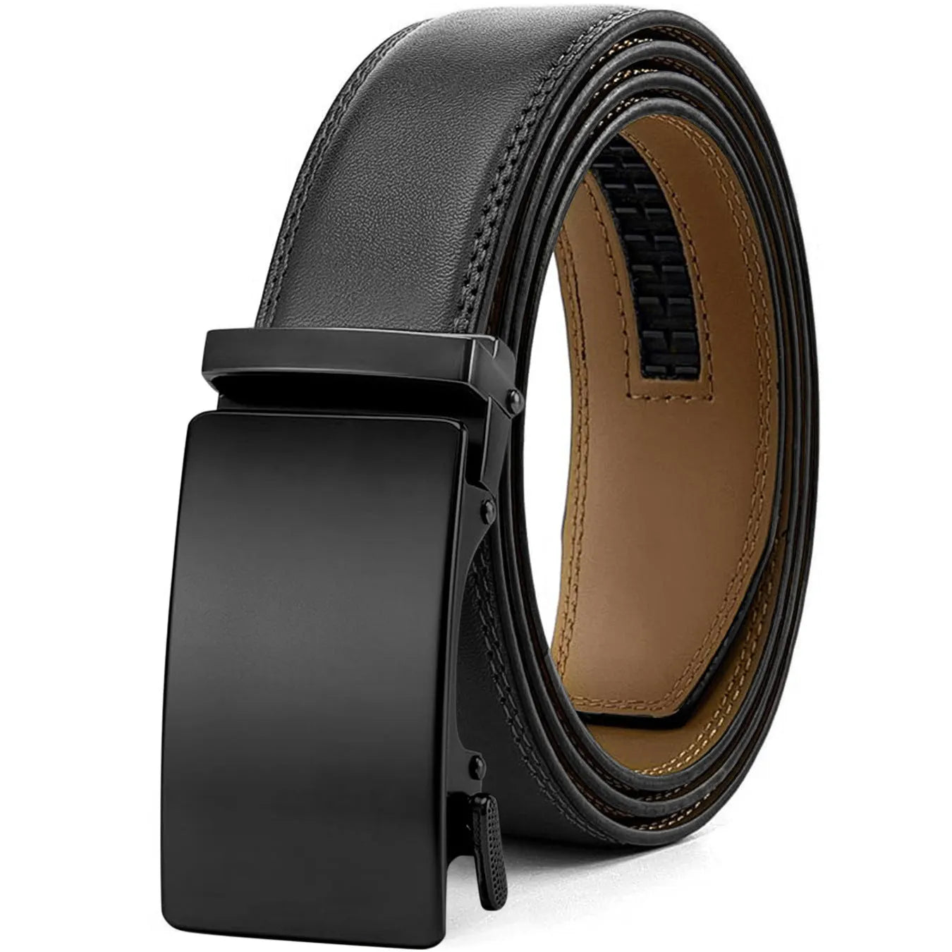 Men's embossed PU leather belt with automatic alloy buckle in multiple colour options