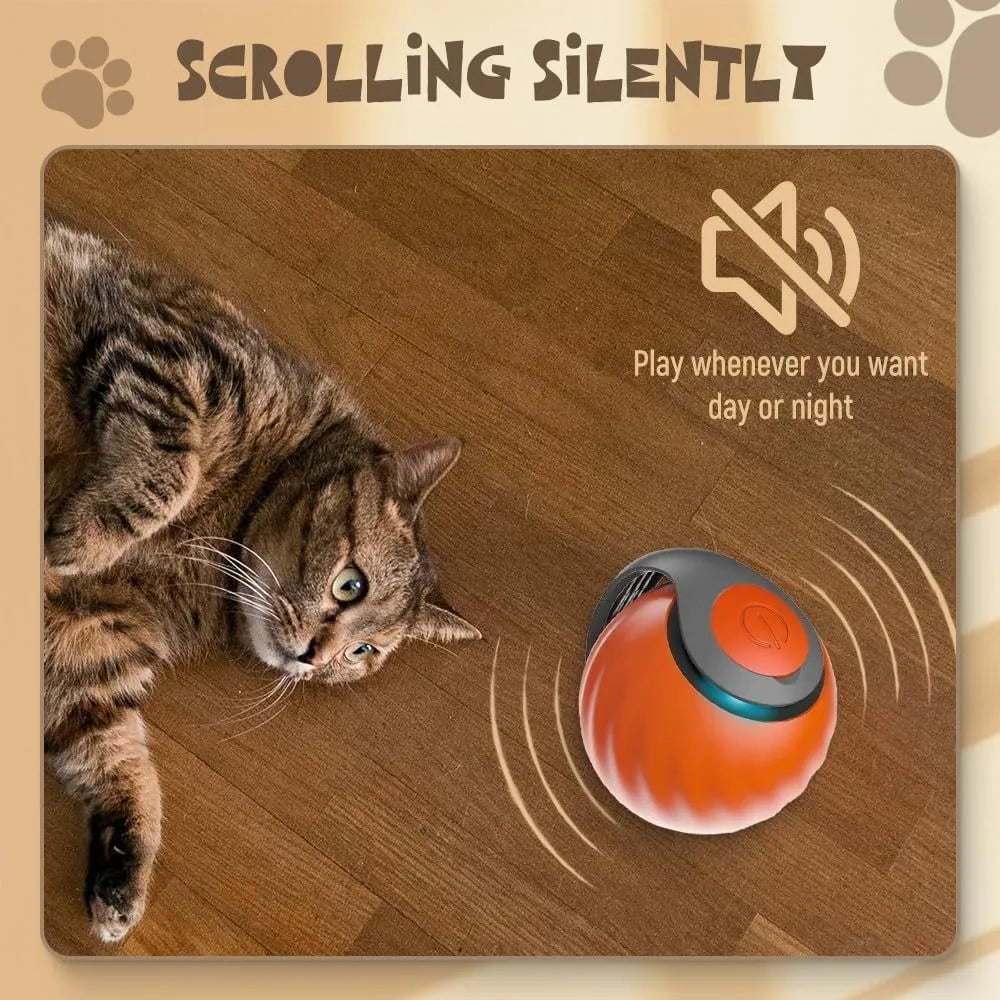 Interactive self-moving pet ball toy in blue and red colours with rechargeable battery for indoor cats and dogs