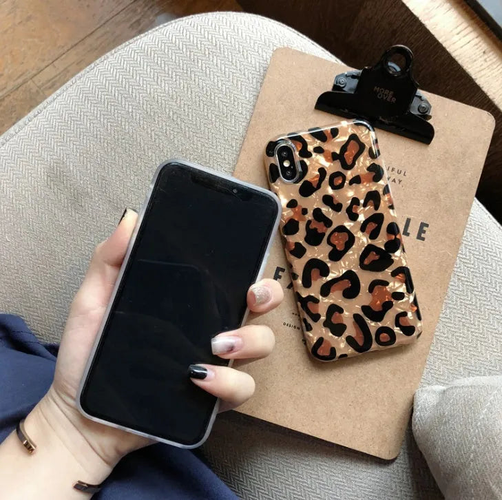 Colourful leopard print silicone and TPU phone case for iPhone models XR, XS Max, 6, 7, 8 Plus.