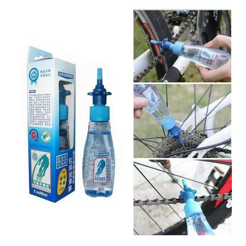 Blue 60ml bottle of Drip Less Bicycle Chain Lubricant with liquid plastic formula