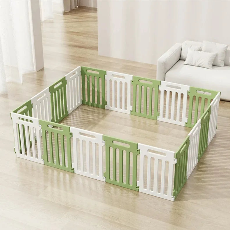 Plastic indoor dog isolation fence panels in green white, yellow white, red white or all white, 8 to 24 pieces