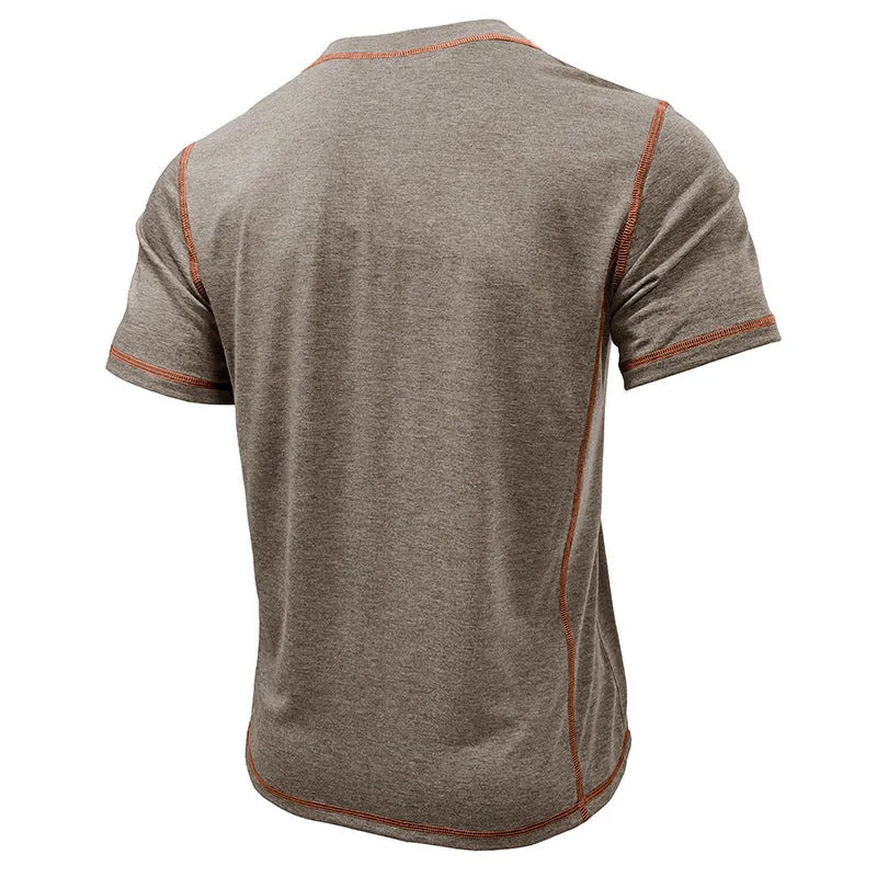 Men's short sleeve Henley shirt in solid colour cotton blend slim fit pullover
