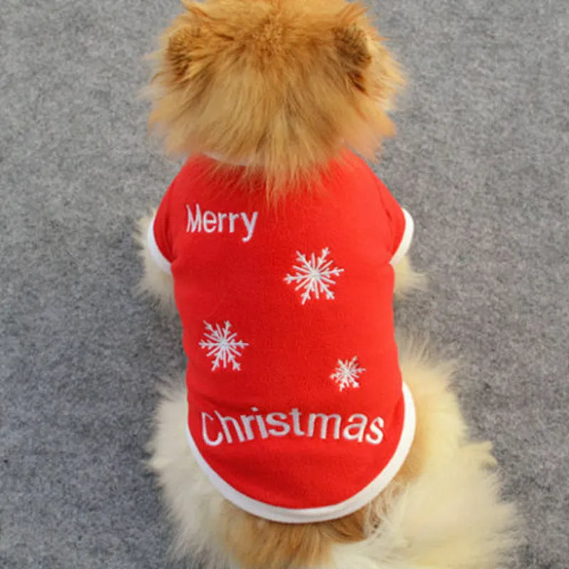 Fleece Christmas pet costume for dogs and cats in Santa style with 10 colour options and four sizes