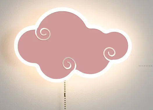 Modern white cloud-shaped acrylic wall mounted bedside lamp with touch control for children's bedroom.