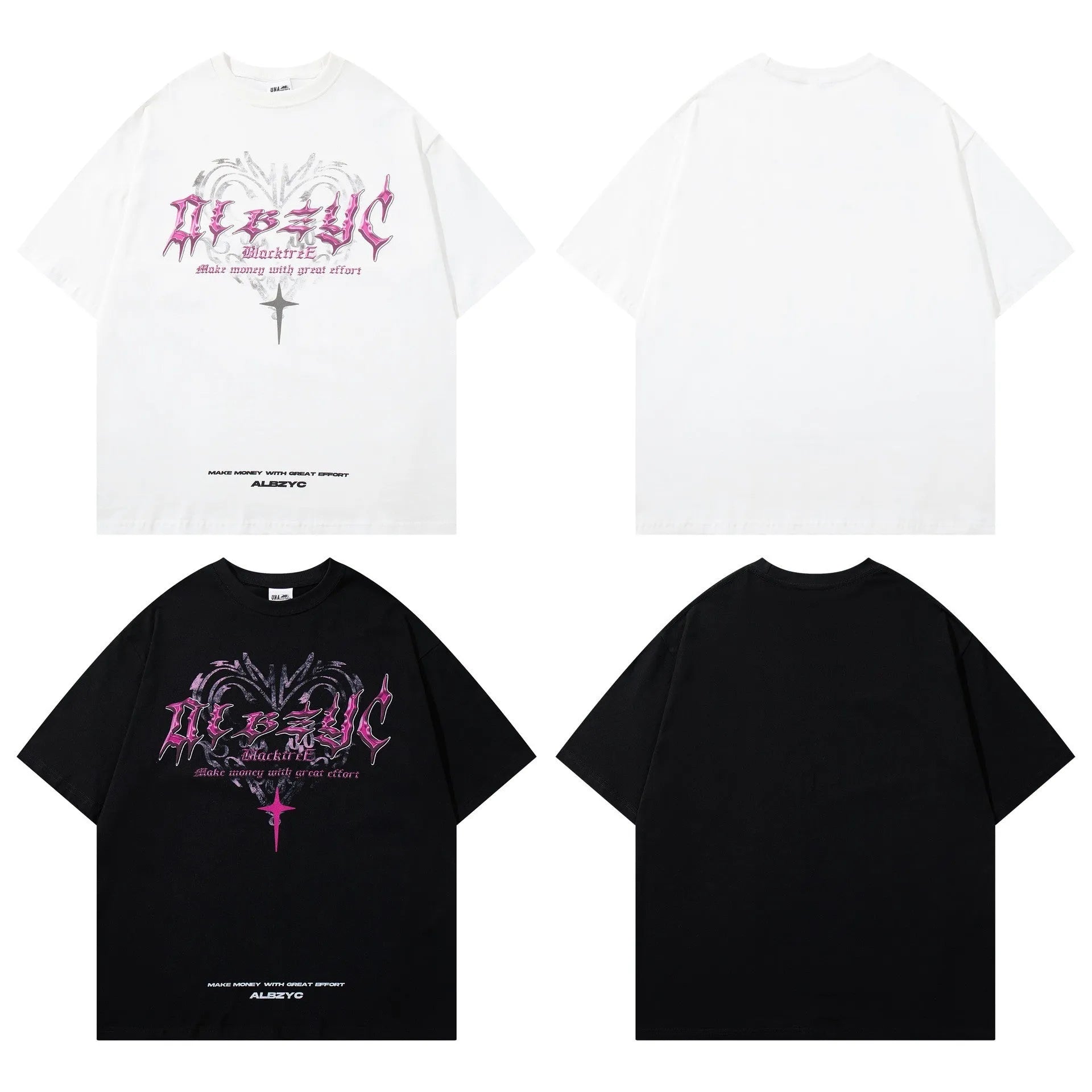 Men's cotton retro printed T-shirt with round neck and short sleeves in loose pullover style
