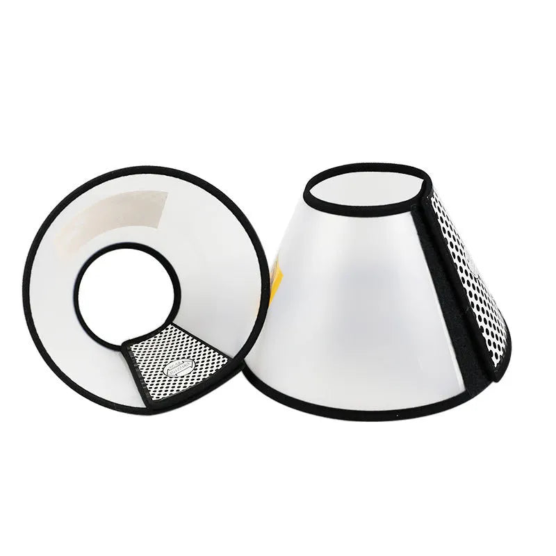 Transparent PP pet cleaning ring with Velcro, available in eight sizes for cats and dogs
