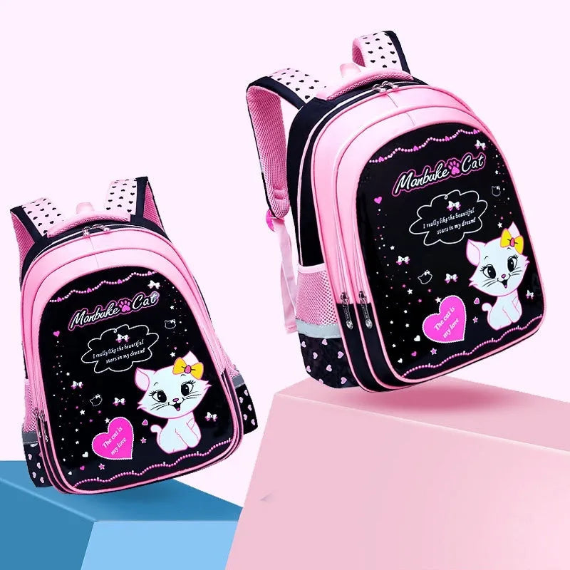 Kids school cute cat print backpack in nylon with zipper opening and computer pocket