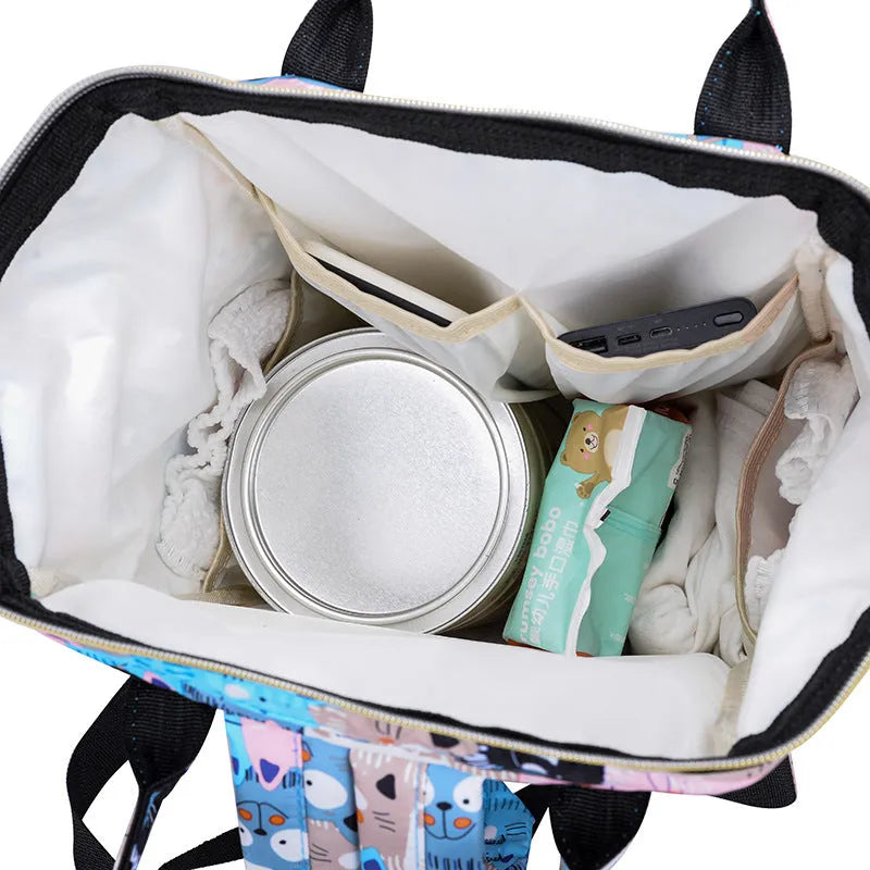 Large capacity nylon casual backpack for moms with animal print and airpillow straps in A Lot Of Cat Gray pattern