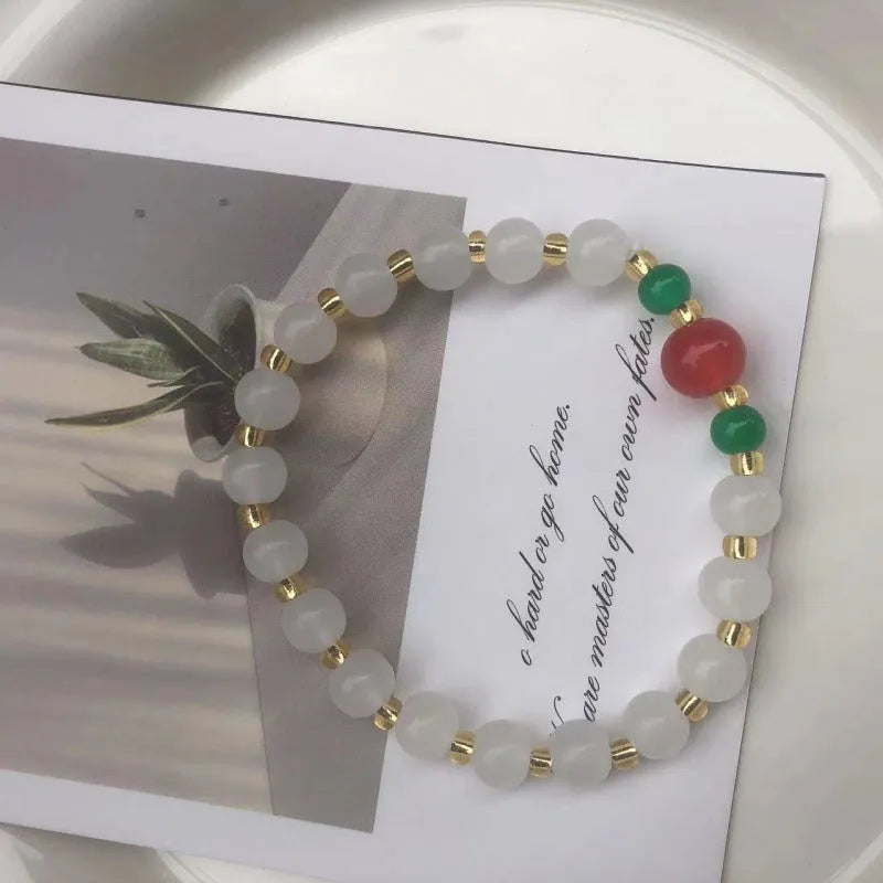 Chinese style bamboo leaf glass bracelet for women with manual craftsmanship.