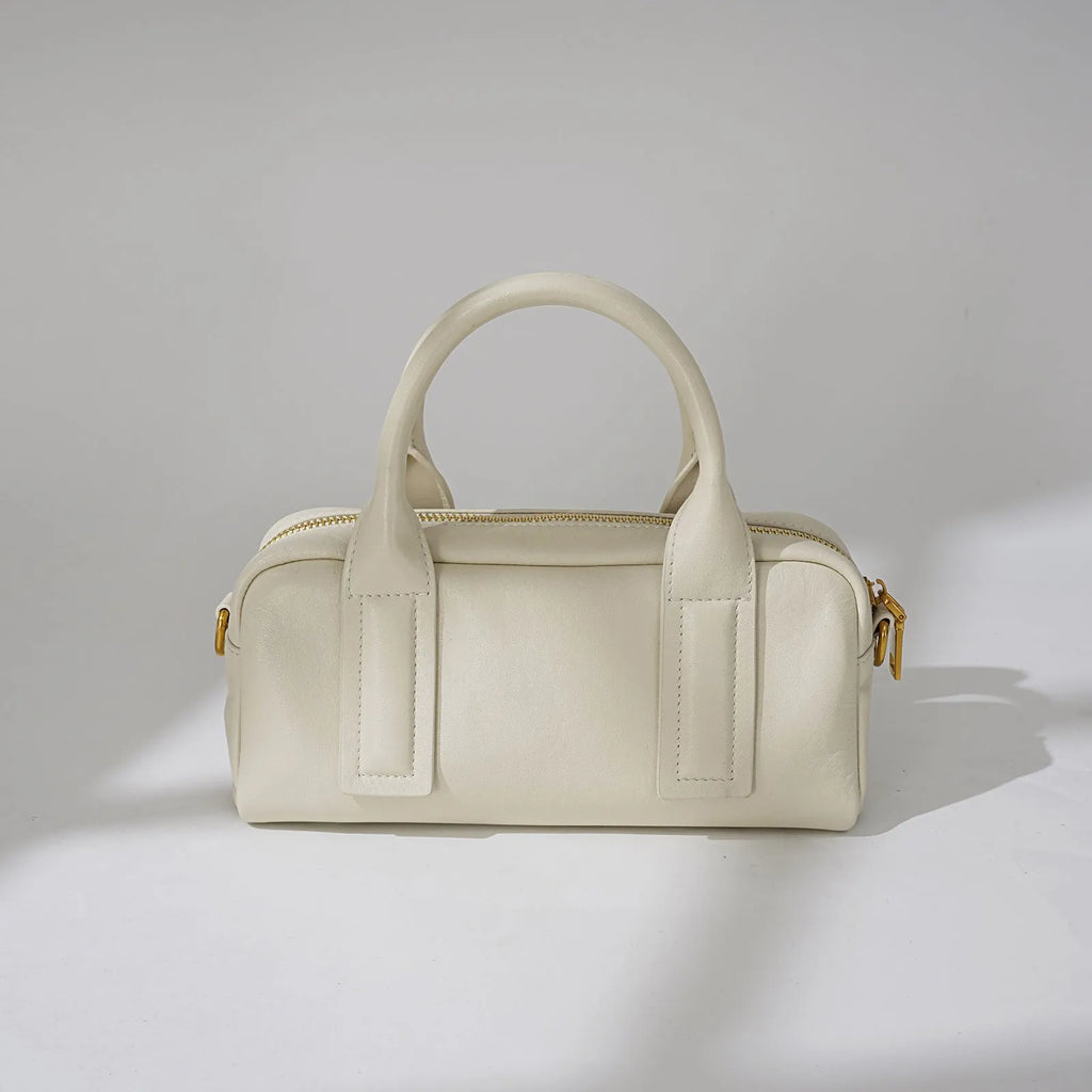 Soft first layer cowhide genuine leather crossbody handbag in brown with sewing line detail and sandwich pocket