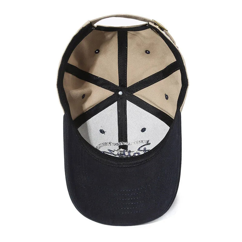 Cotton dome crown adjustable cap with English letter design in khaki colour