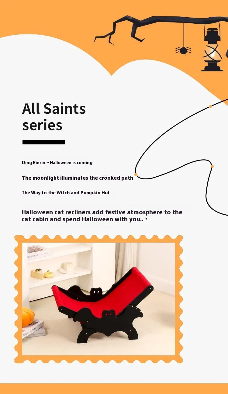 MW-054 wooden frame cat recliner bed in black and red colours, serving as a lounge chair and cage accessory.