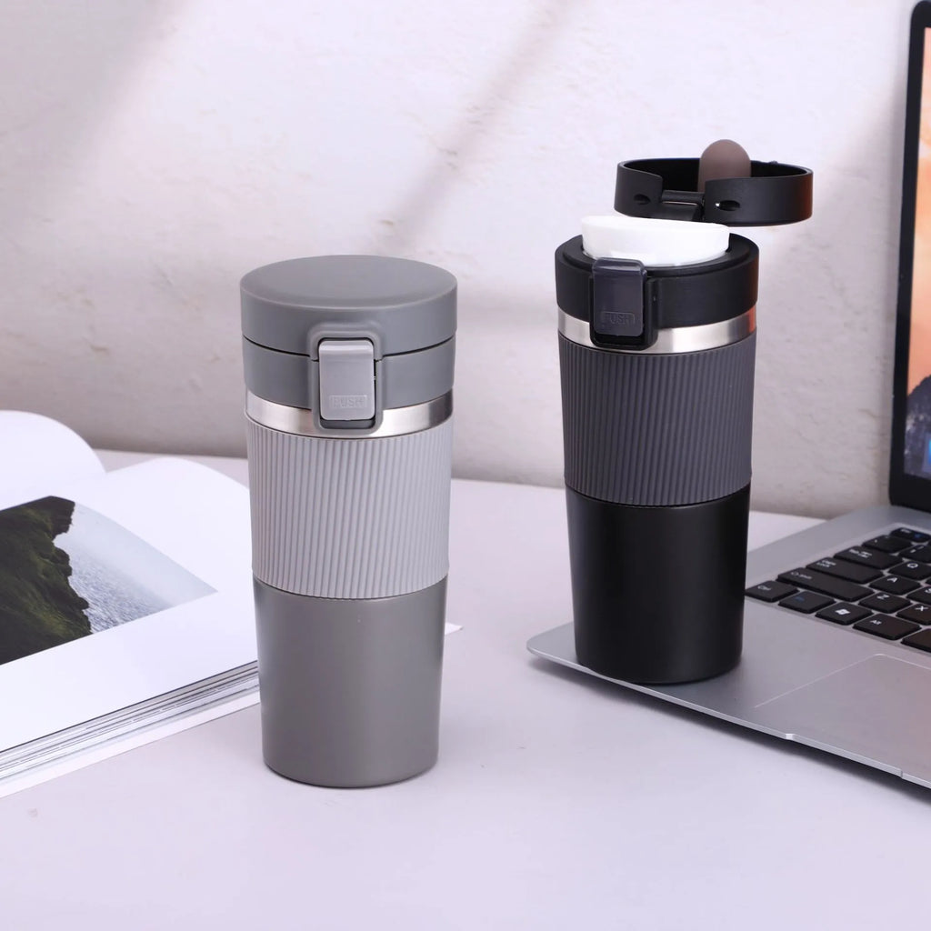 304 stainless steel vacuum portable vehicle-mounted water cup 430ml in gray with modern simplicity design