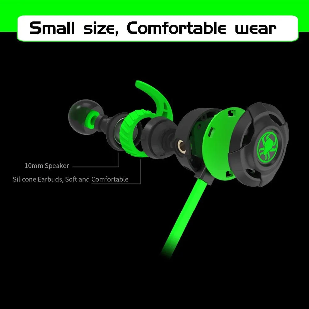 Shuangmai wired in-ear gaming headset with 1.5cm cable in black, green, and red colours