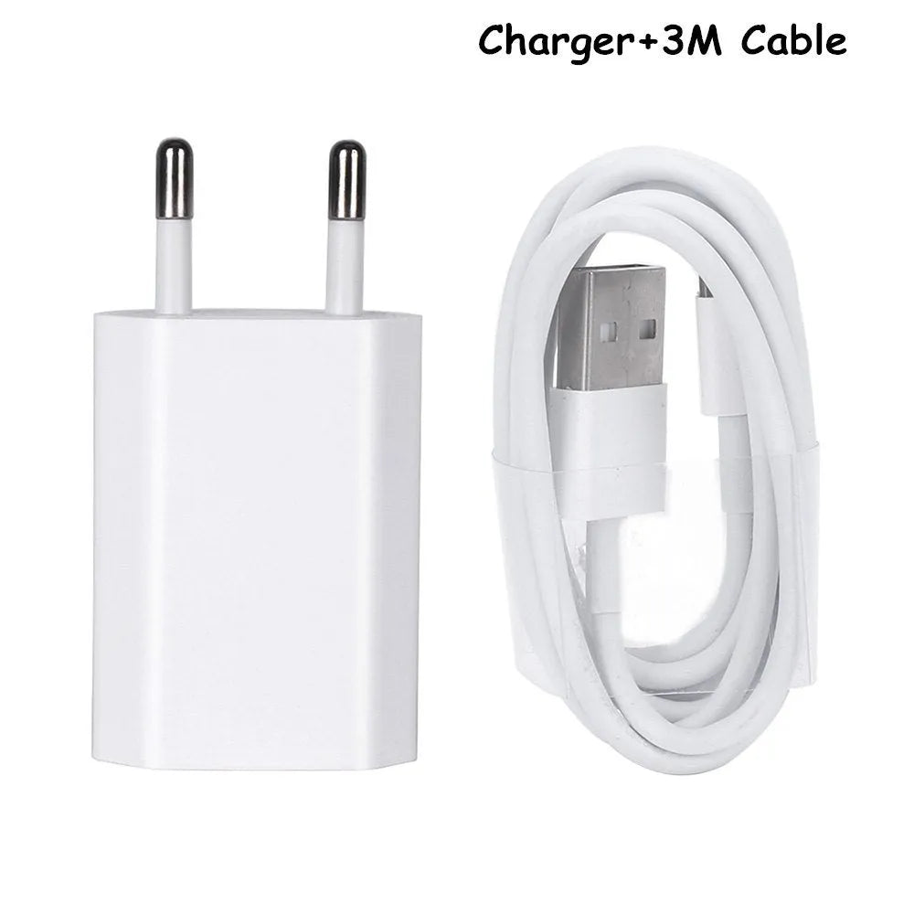 USB travel charger and cable kit for iPhone and iPad models with 5V 2A fast charging capability