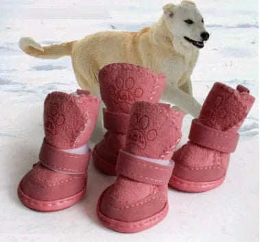 Khaki velvet dog snow boots set of four for small medium dogs winter warm paw protection